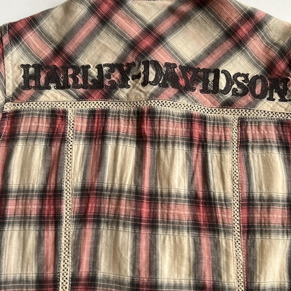 Harley Davidson Short Sleeve Pink Plaid Button Down Shirt - Picture 8 of 9